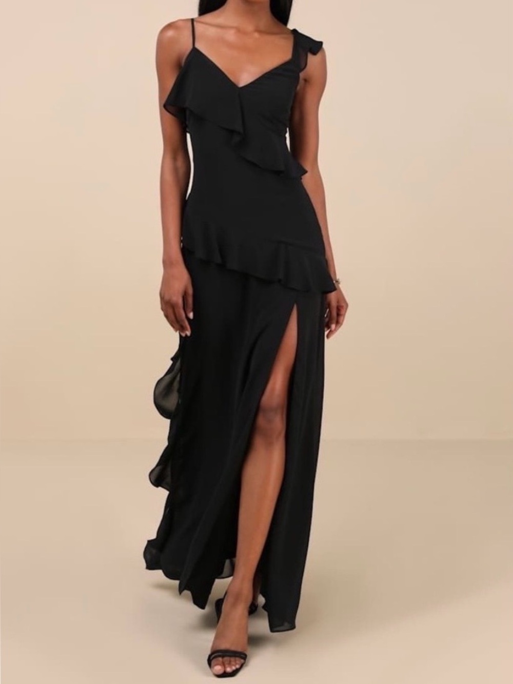 Lulus Utterly Captivating Black Ruffled Sleeveless Maxi Dress Medium